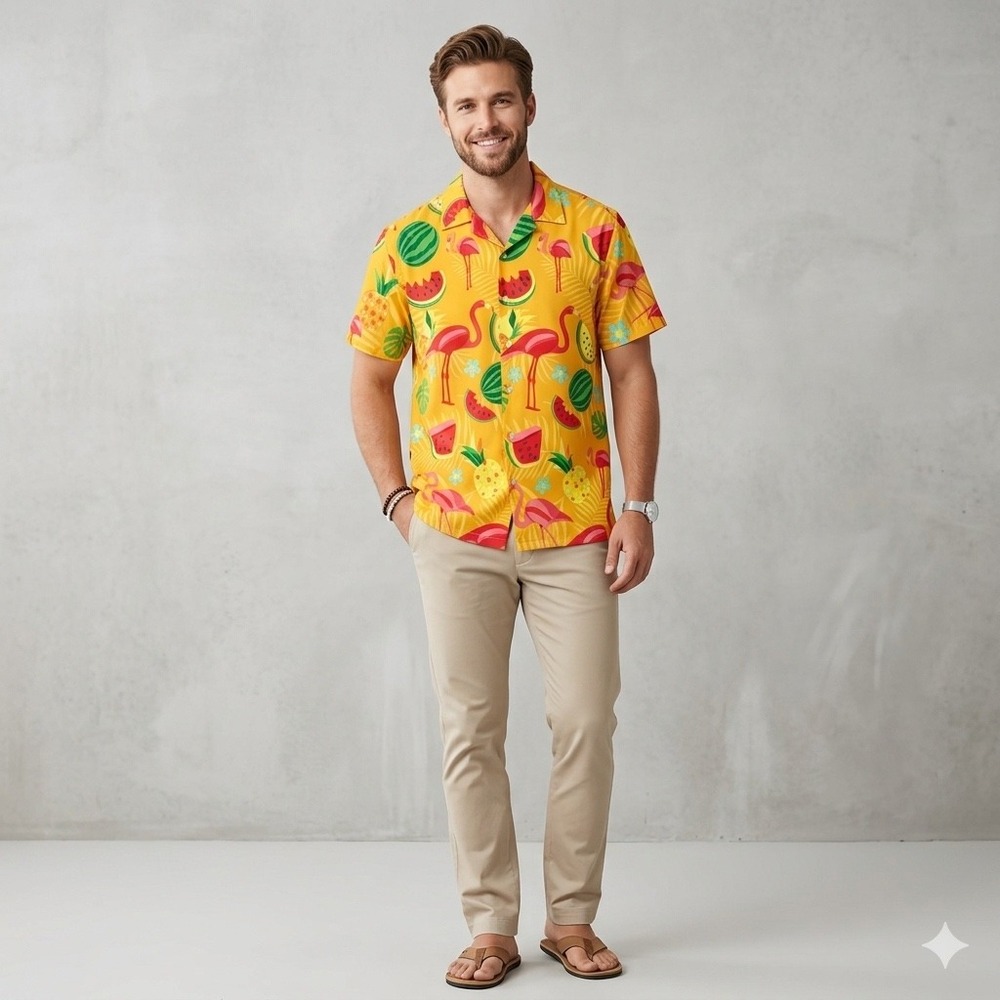 King Kameha Mens Size XL Hawaiian Shirt Watermelon Flamingo Pineapple Tropical